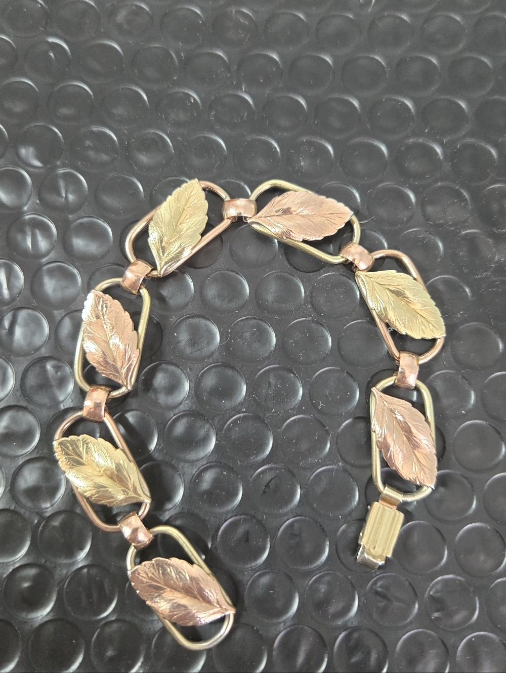 Vintage Gold Filled Two-Tone Leaf Link Bracelet - Gold & Rose Gold